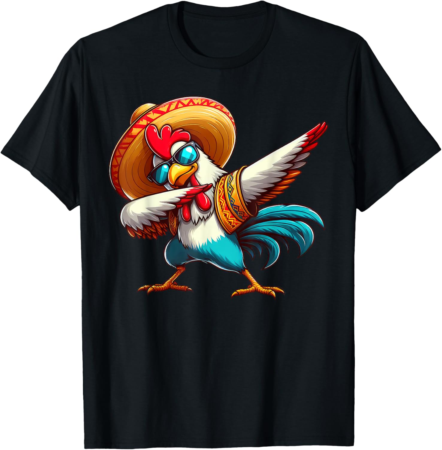 Dabbing Rooster Sombrero Poncho Cinco De Mayo Mexican Funny T-Shirt - T-Shirt | Black