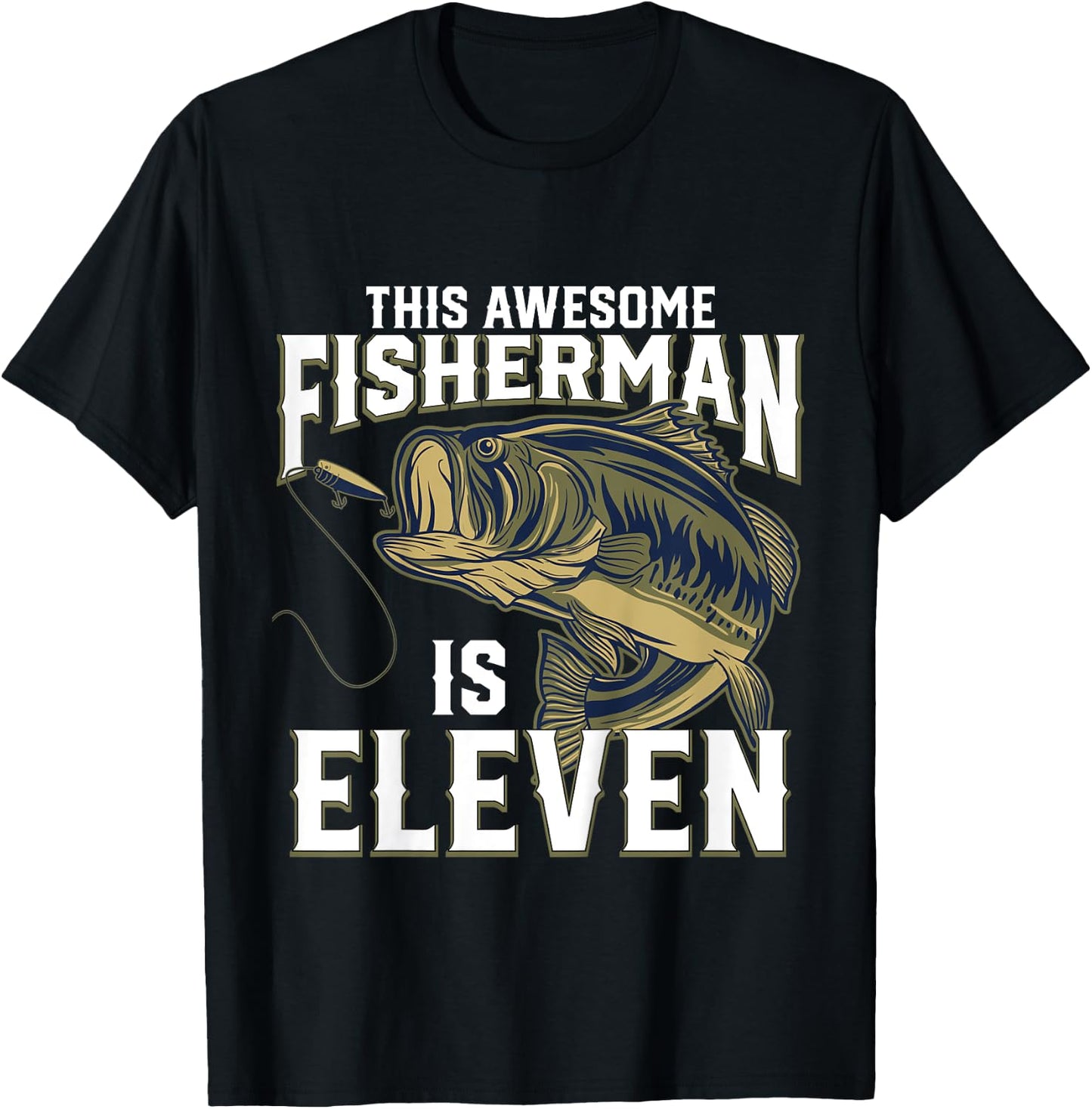 Kids 11 Year Old Fishing Birthday Party Fisherman 11th Gift Boy T-Shirt - T-Shirt | Black