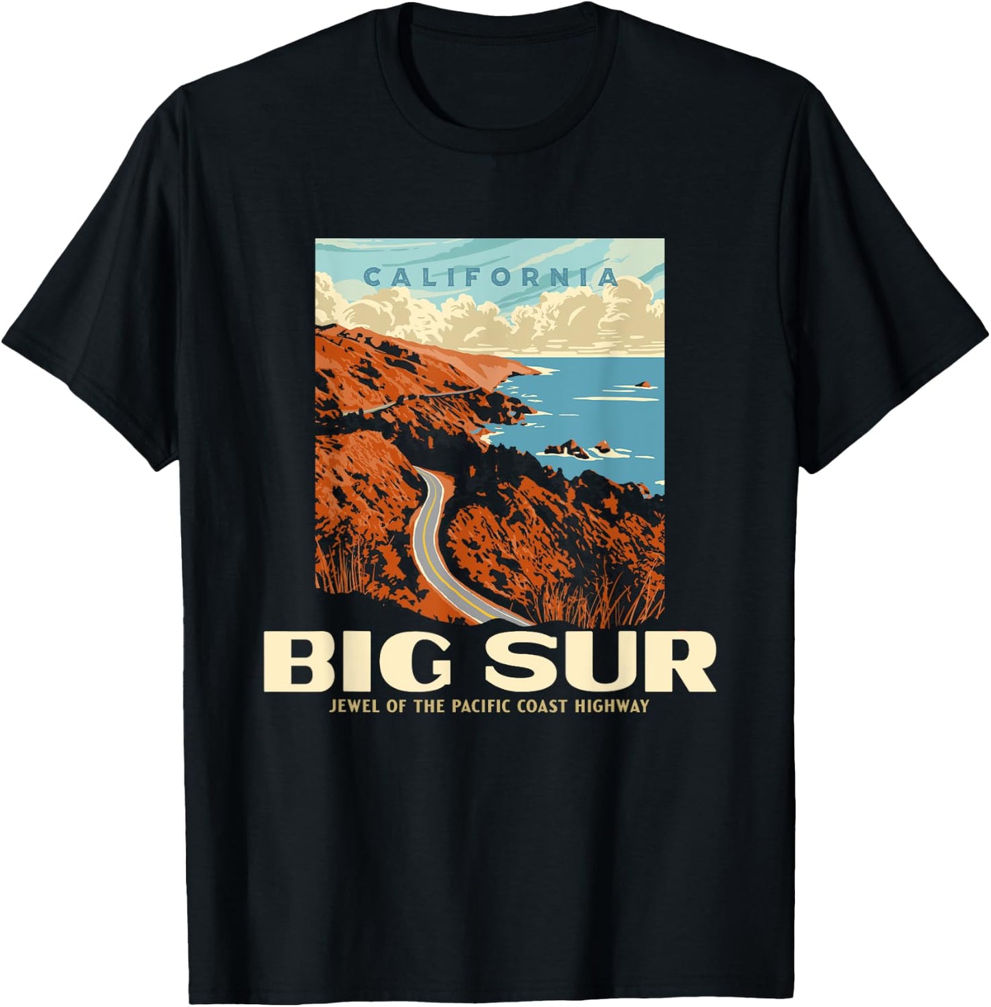 Retro Big Sur California Coast WPA Style Vintage Graphic T-Shirt - T-Shirt | Black
