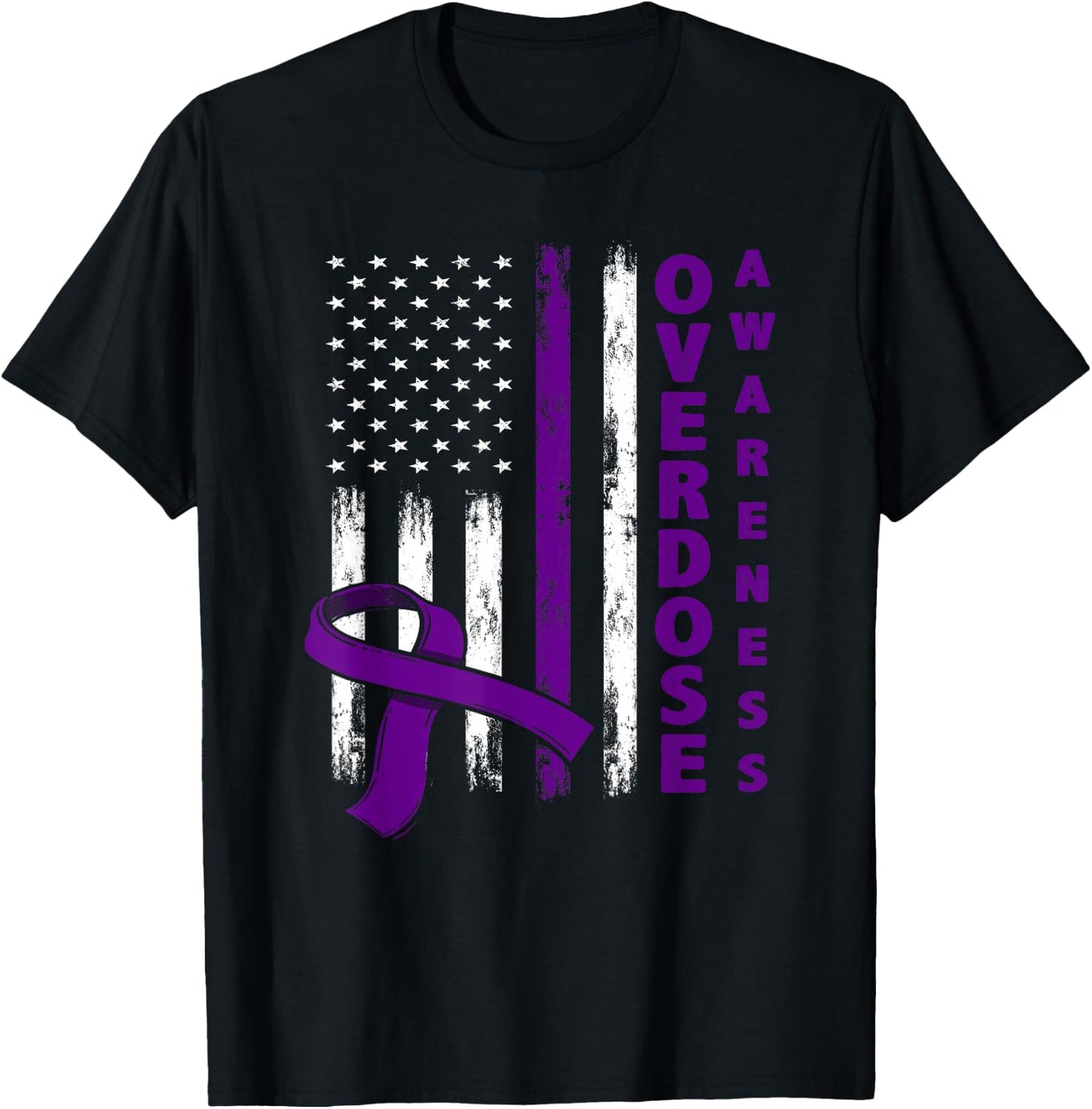 Overdose Awareness Day USA American Flag Overdose Awareness T-Shirt - T-Shirt | Black