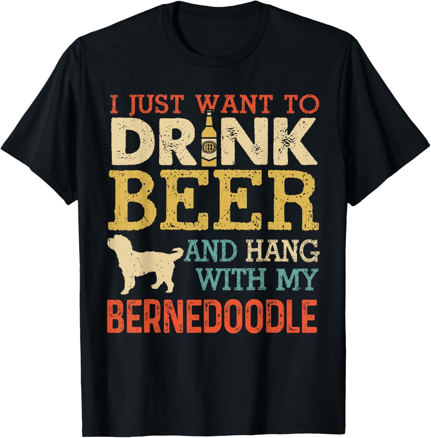 Bernedoodle Dad Drink Beer Hang With Dog Funny Men Vintage T-Shirt - T-Shirt | Black