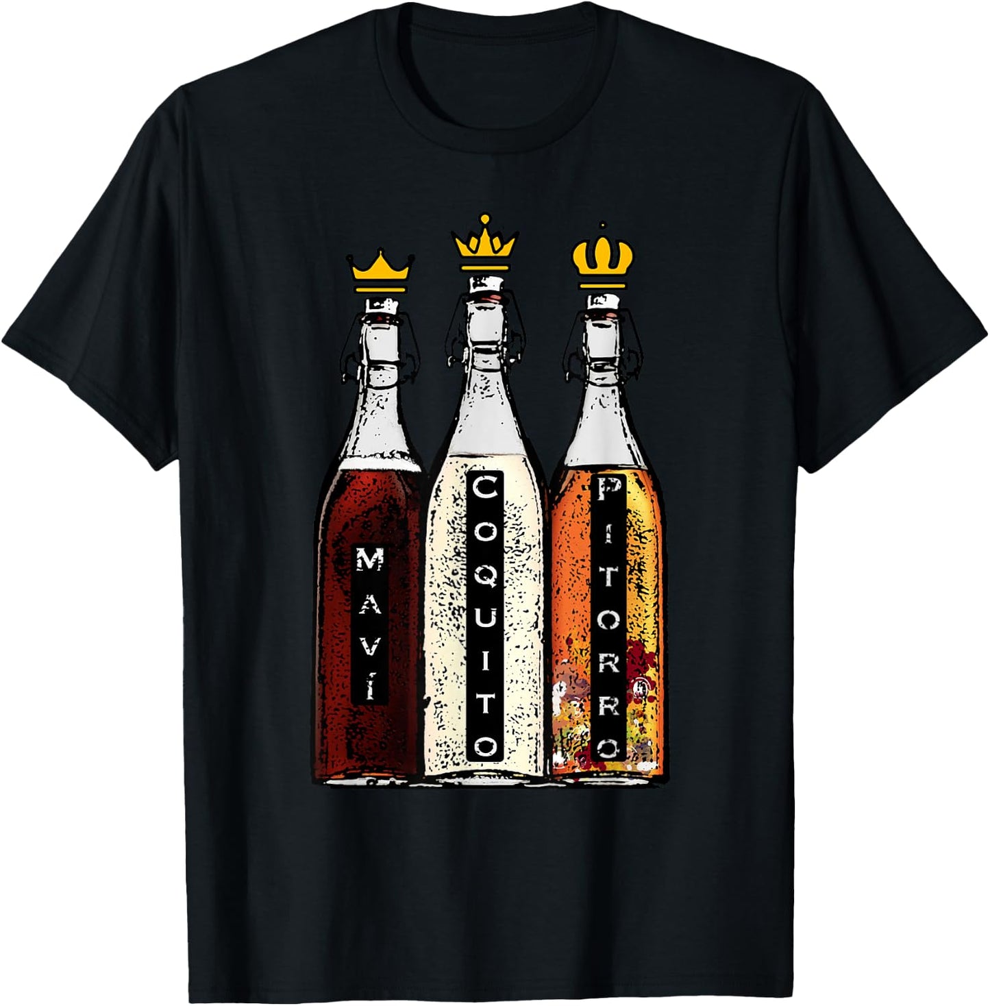 Puerto Rico Three Kings Mavi Coquito and Pitorro Boricua T-Shirt - T-Shirt | Black