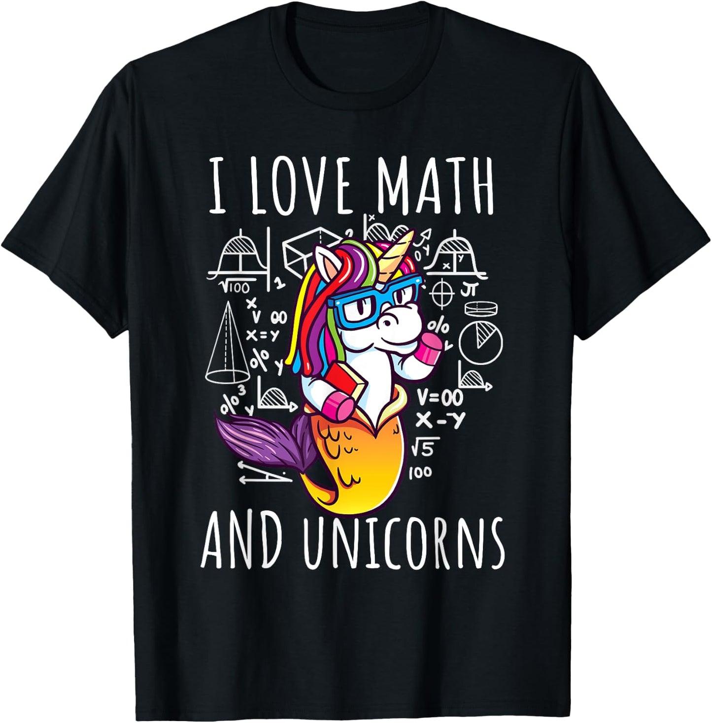 I Love Math Unicorns Shirt Mermicorn Mathematic Teacher Gift T-Shirt - T-Shirt | Black