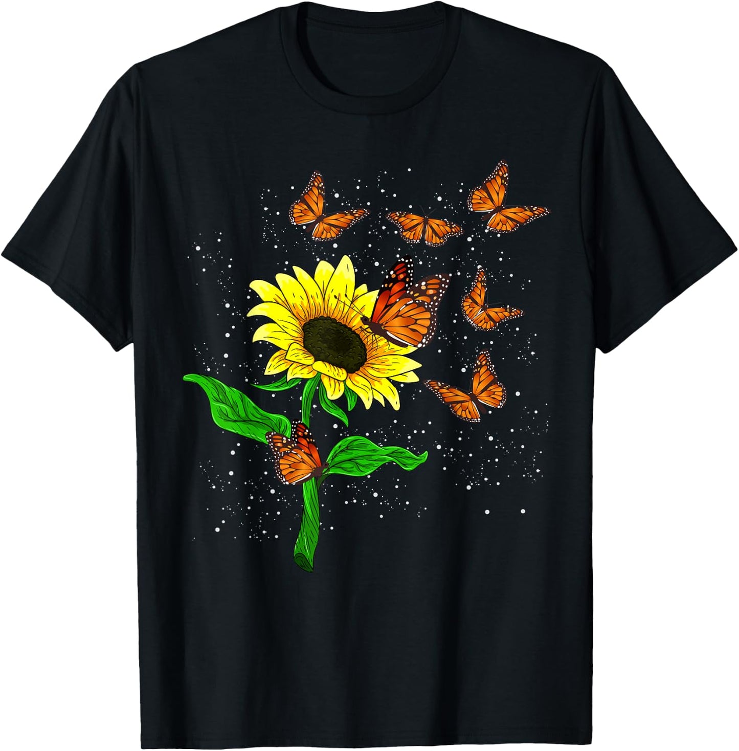 Nature Yellow Flower Blossom Butterfly Floral Sunflower T-Shirt - T-Shirt | Black