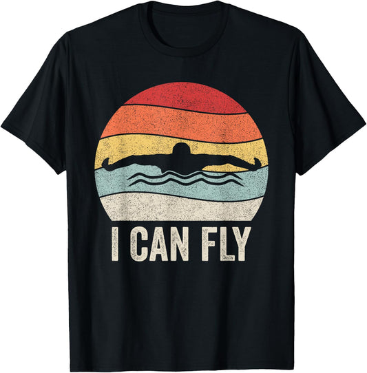 Retro I Can Fly Swimming Team Shirt Swim Coach Swimmer Gift T-Shirt - T-Shirt | Black