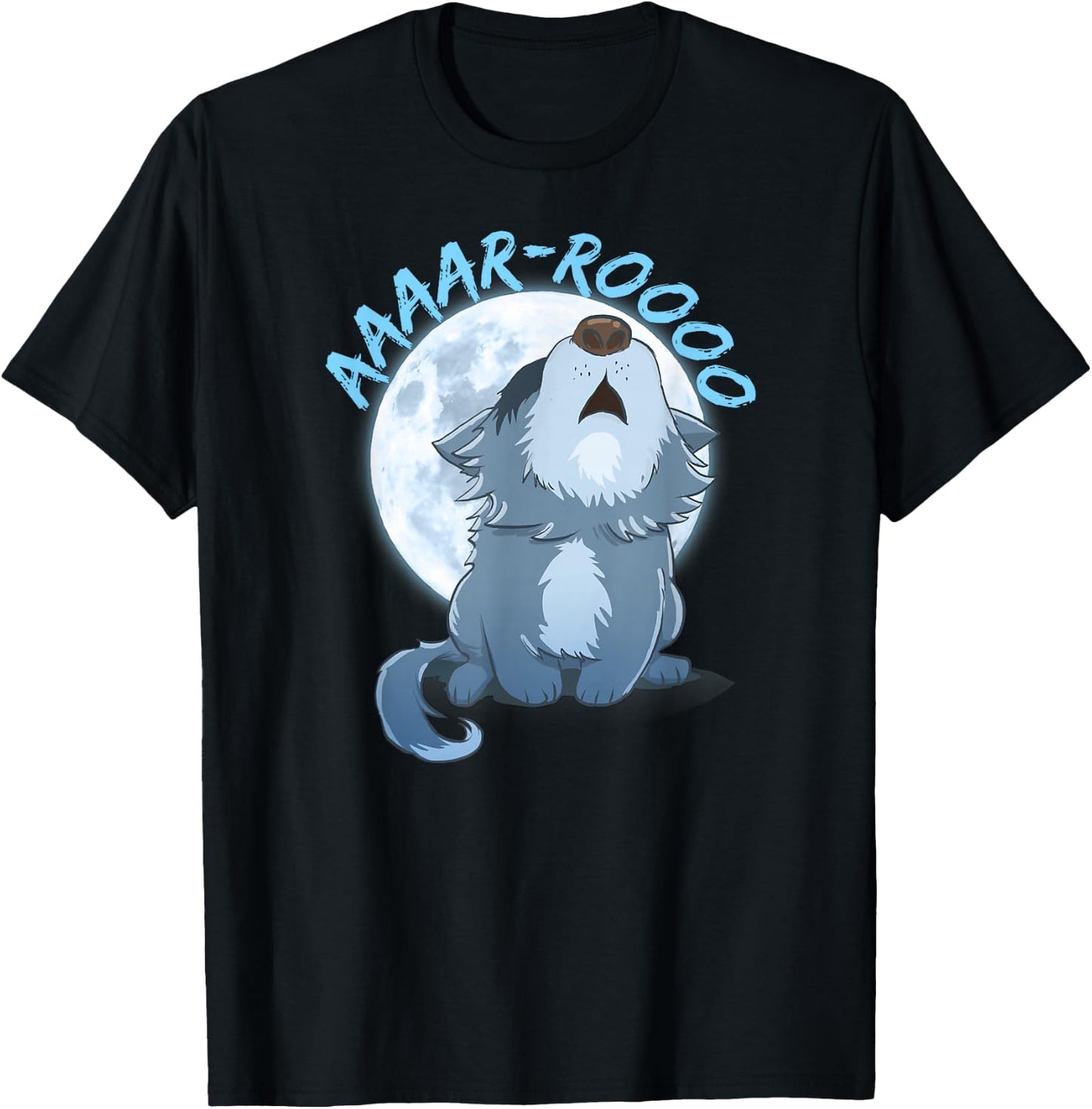 Howling Wolf Puppy Full Moon Gift Graphic T T-Shirt - T-Shirt | Black