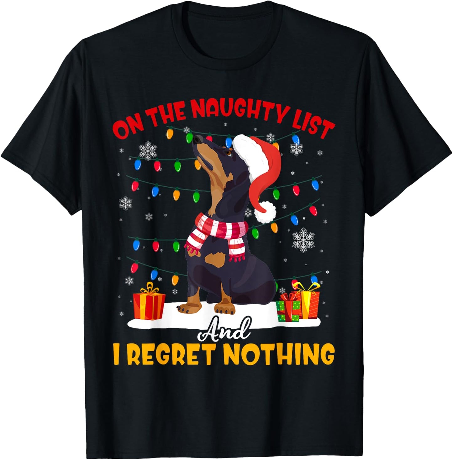 Dachshund Santa On The Naughty List Dachshund Christmas Gift T-Shirt - T-Shirt | Black