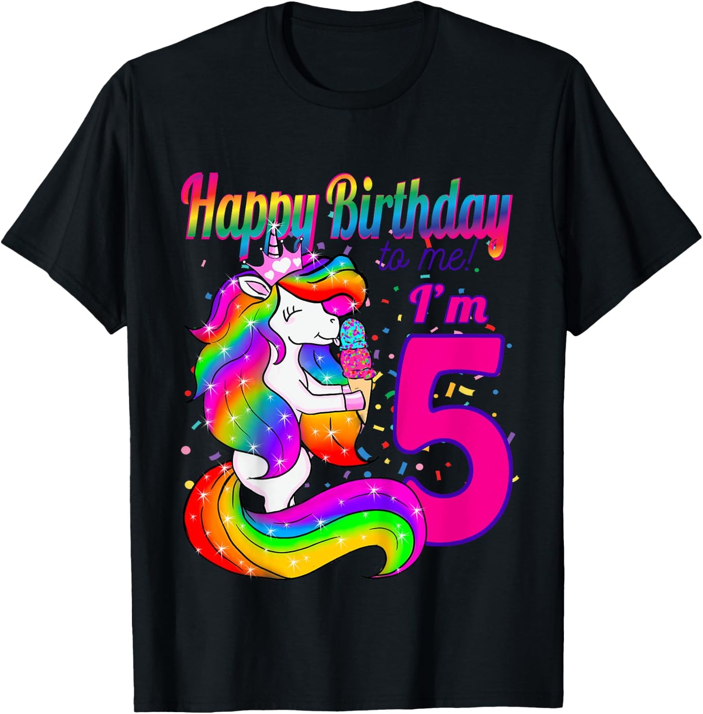 Happy Birthday to me i'm 5 years old unicorn party theme T-Shirt - T-Shirt | Black