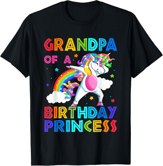 Grandpa Of The Birthday Princess Unicorn Rainbow Gifts T-Shirt - T-Shirt | Black