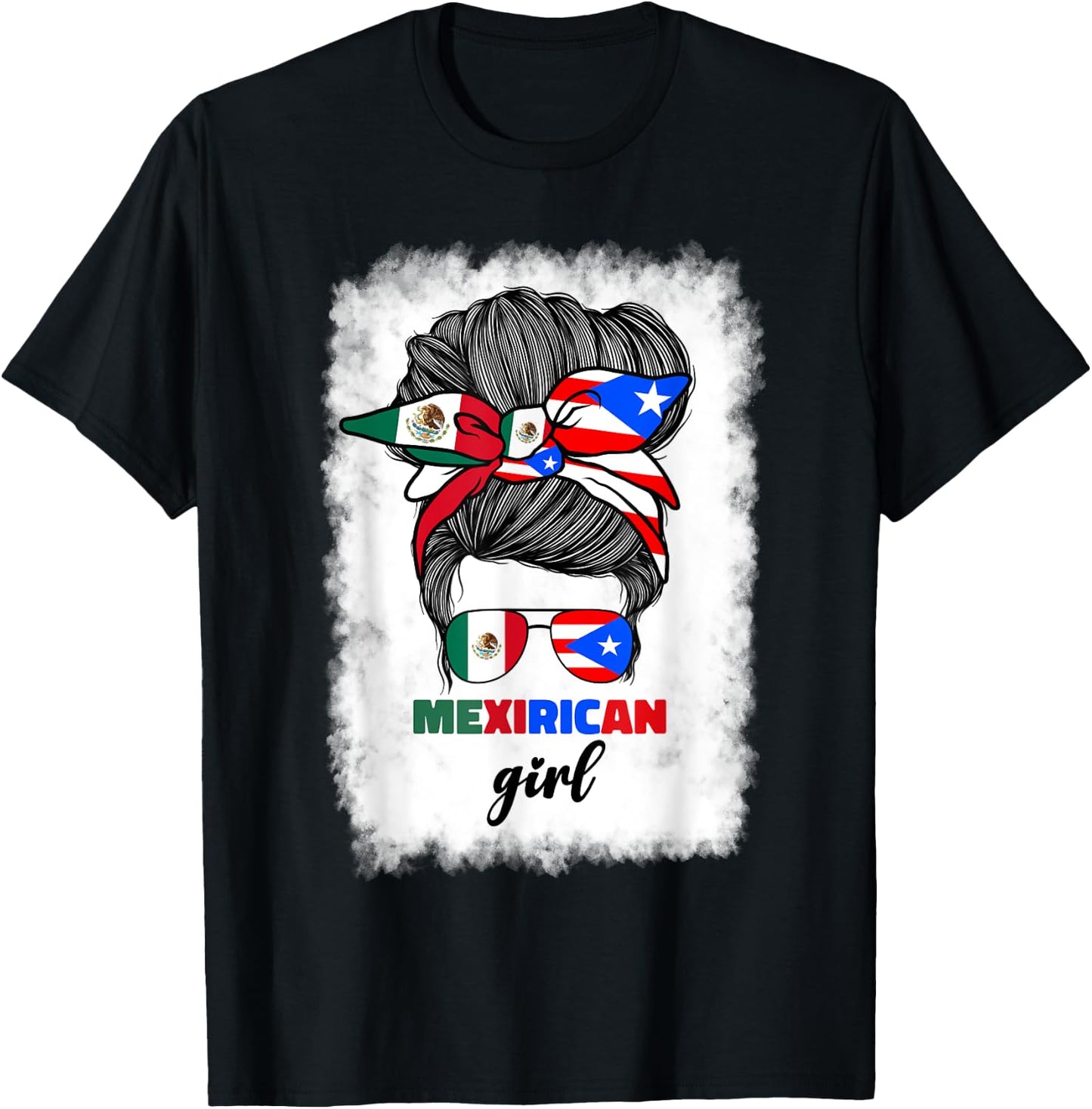 Mexirican Girl Mix Half Mexican And Puerto Rican Rico Flag T-Shirt - T-Shirt | Black