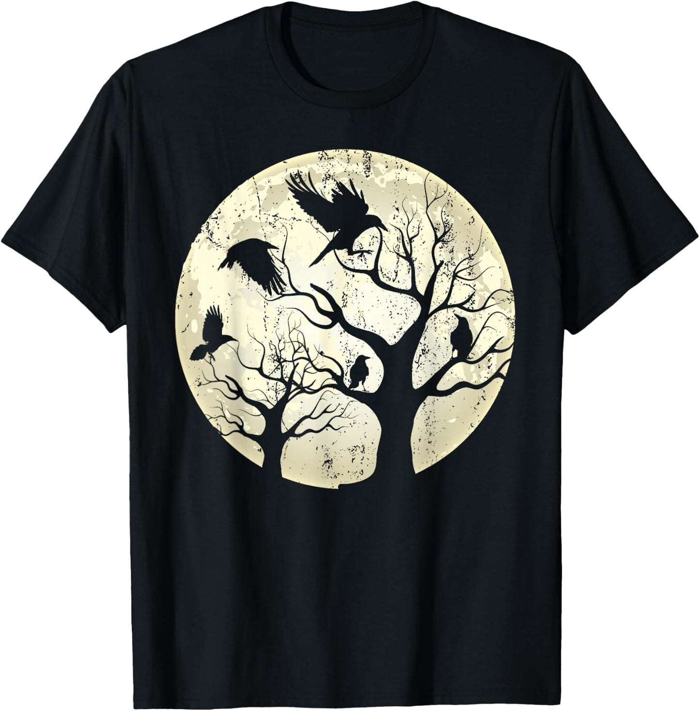 Gothic Animal Forest Bird Raven Creepy Night Moonlight Crow T-Shirt - T-Shirt | Black