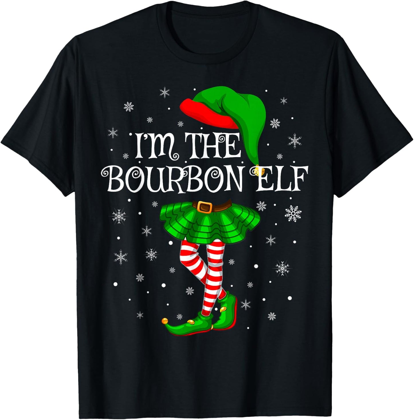 Bourbon Elf Christmas Matching Family Women Girls Elf T-Shirt - T-Shirt | Black