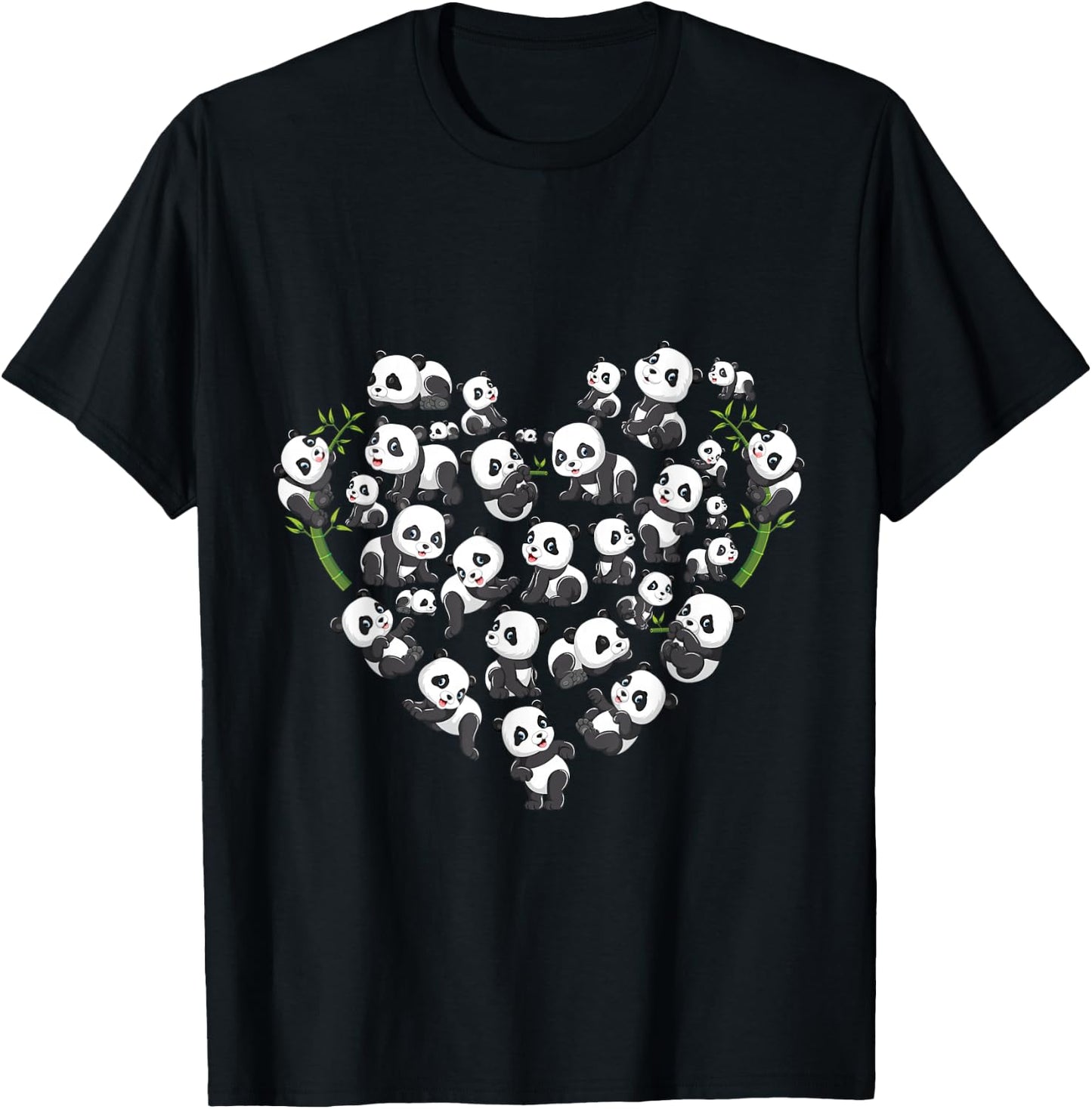 Panda Bear Lover Heart Cute Panda Gifts for Girl Kids Women T-Shirt - T-Shirt | Black