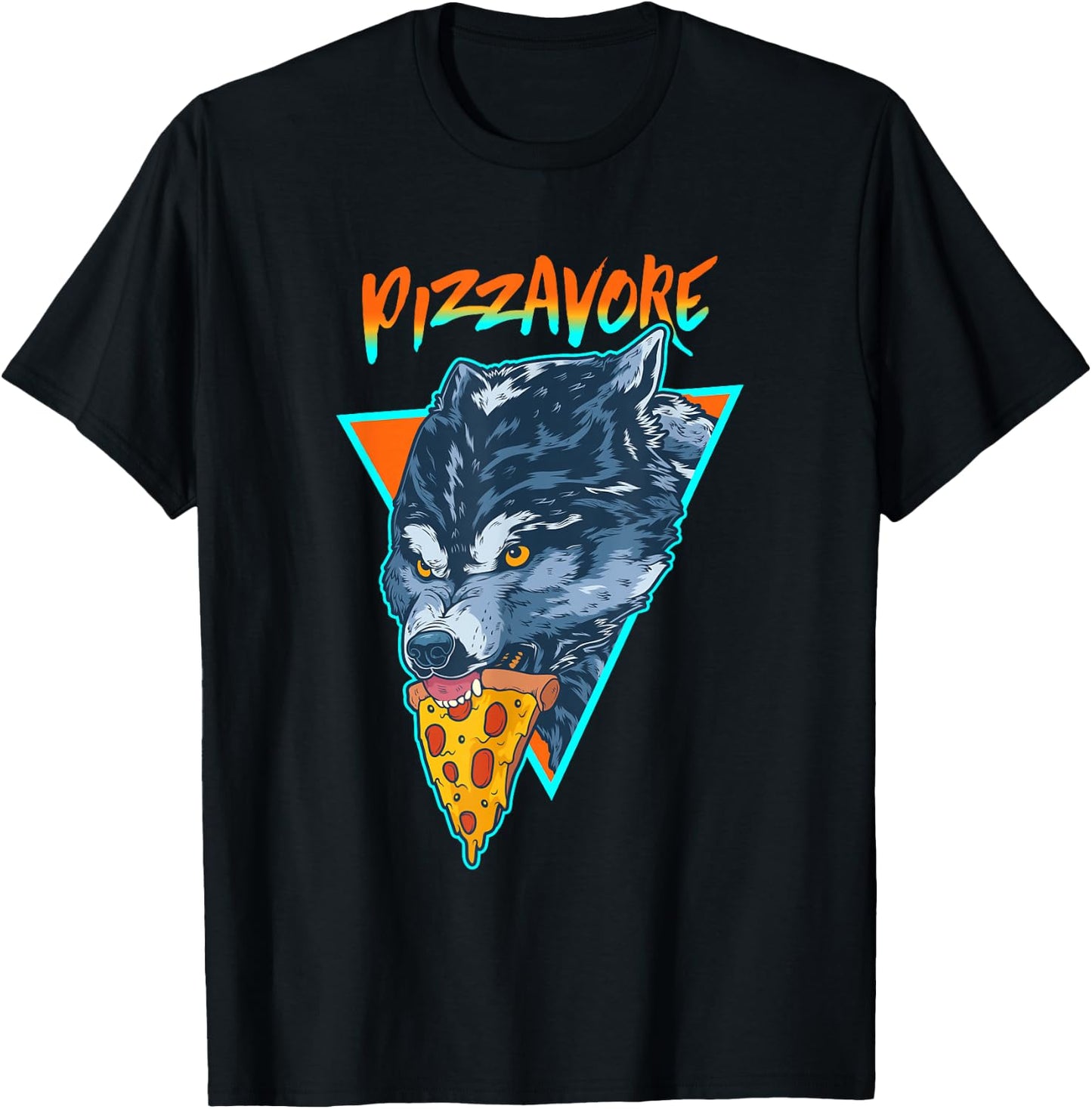 Funny Pizzavore Pizza Lover Word Game Wolf Retro 90s T-Shirt - T-Shirt | Black