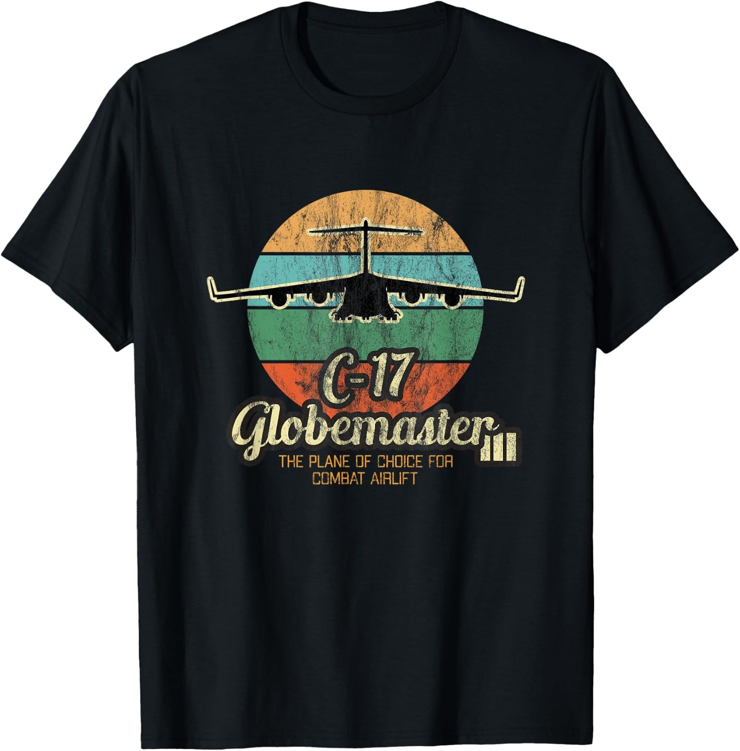 Globemaster III Vintage Sunset Combat Airlift Cargo Airplane T-Shirt - T-Shirt | Black