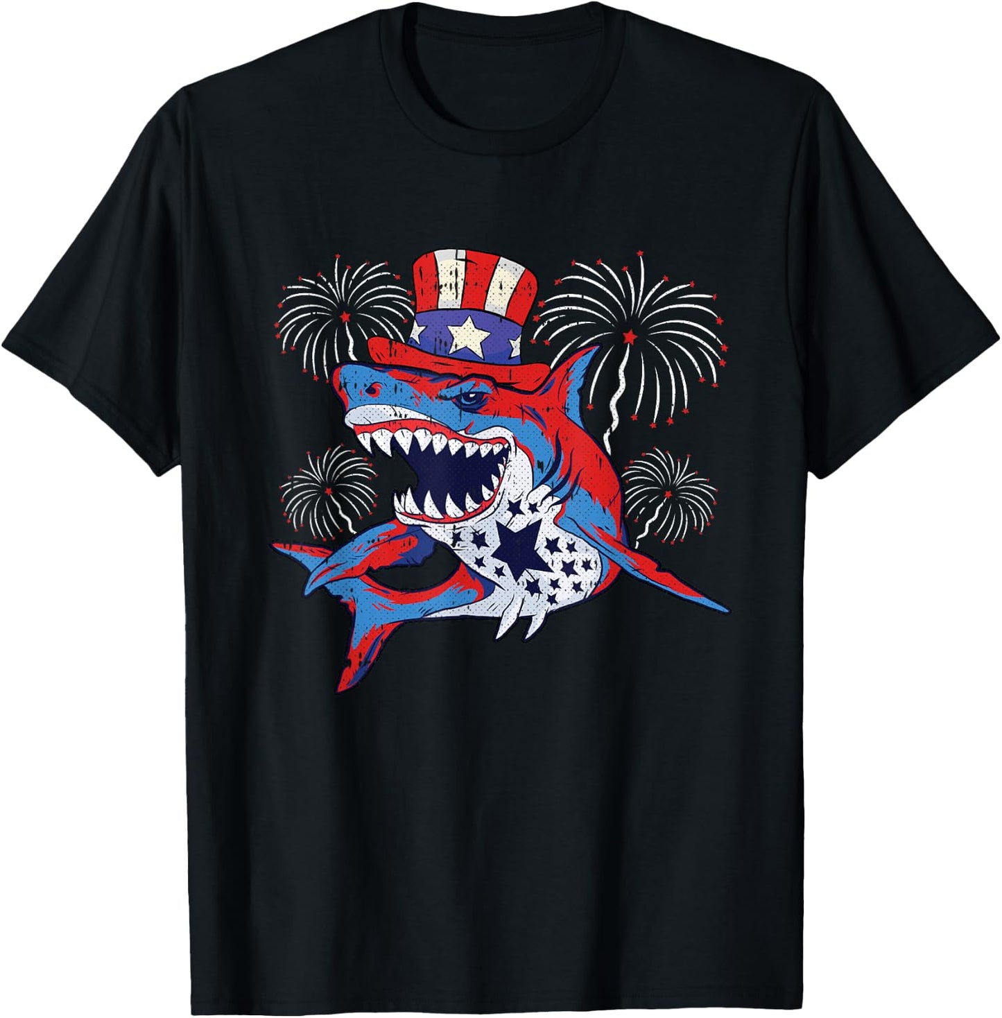 Shark American Flag 4th Of July Jawsome Patriotic Animal T-Shirt - T-Shirt | Black