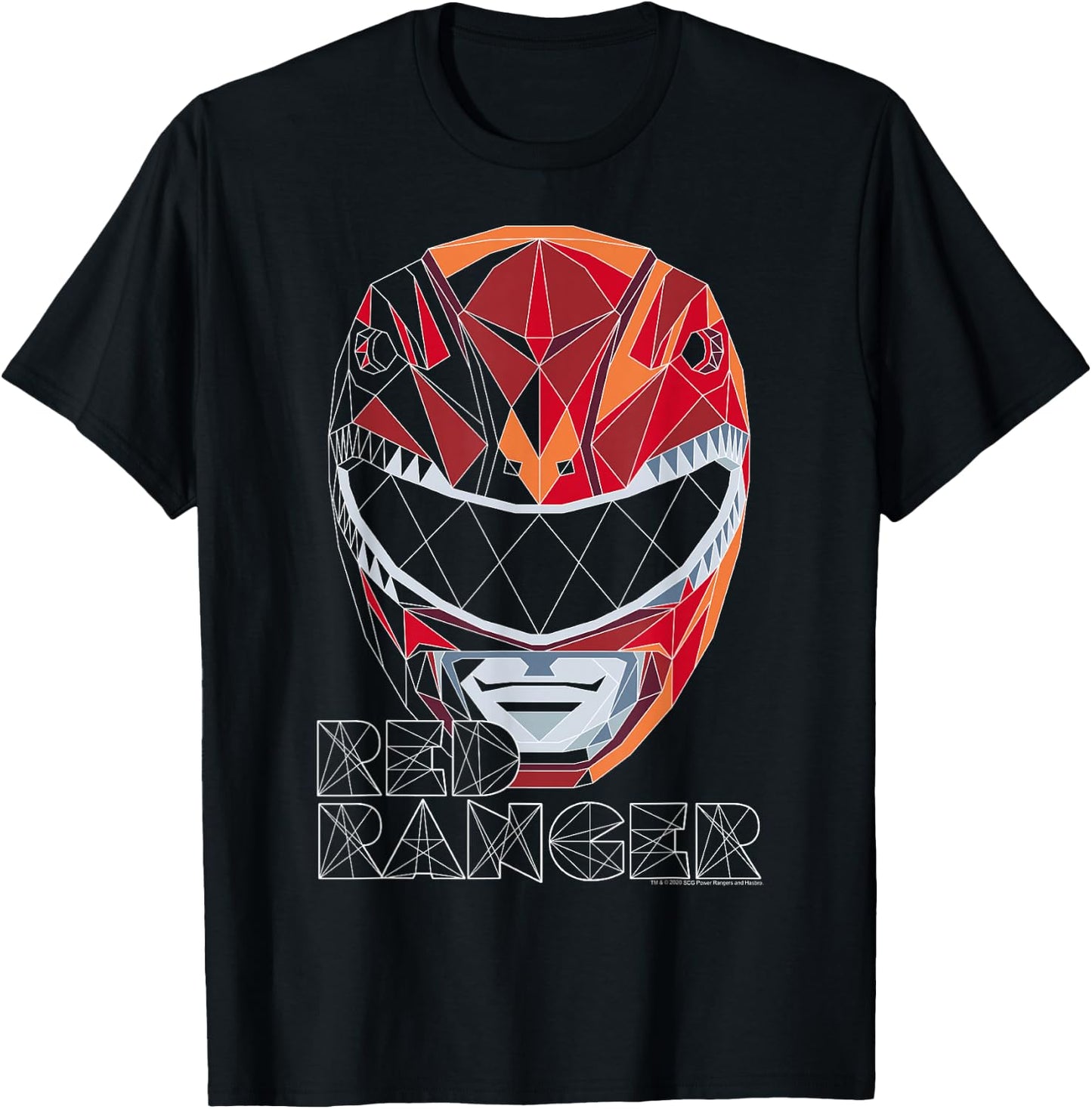 Power Rangers Red Ranger Geometric Helmet Big Face T-Shirt - T-Shirt | Black