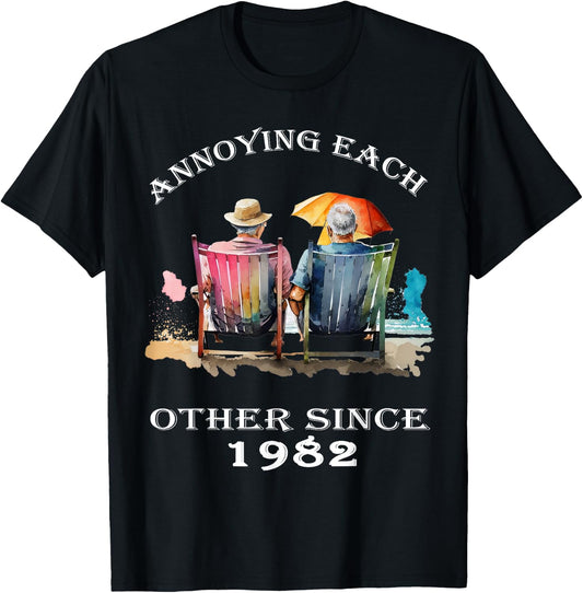 Annoying Each Other Since 1982 Funny Pun T-Shirt - T-Shirt | Black