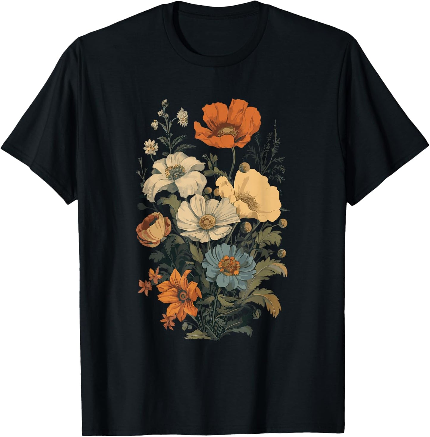 Vintage Flowers Floral Pressed Flower T-Shirt - T-Shirt | Black