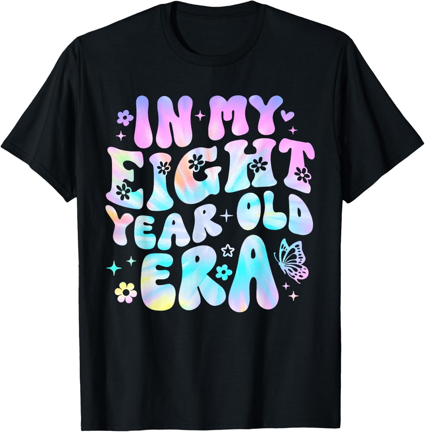 Groovy In My Eight Year Old Era Girl 8th Birthday 8 Yrs Old T-Shirt - T-Shirt | Black