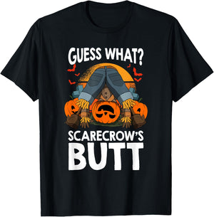 Halloween Guess What Scarecrow's Butt Scarecrow and Pumpkin T-Shirt - T-Shirt | Black