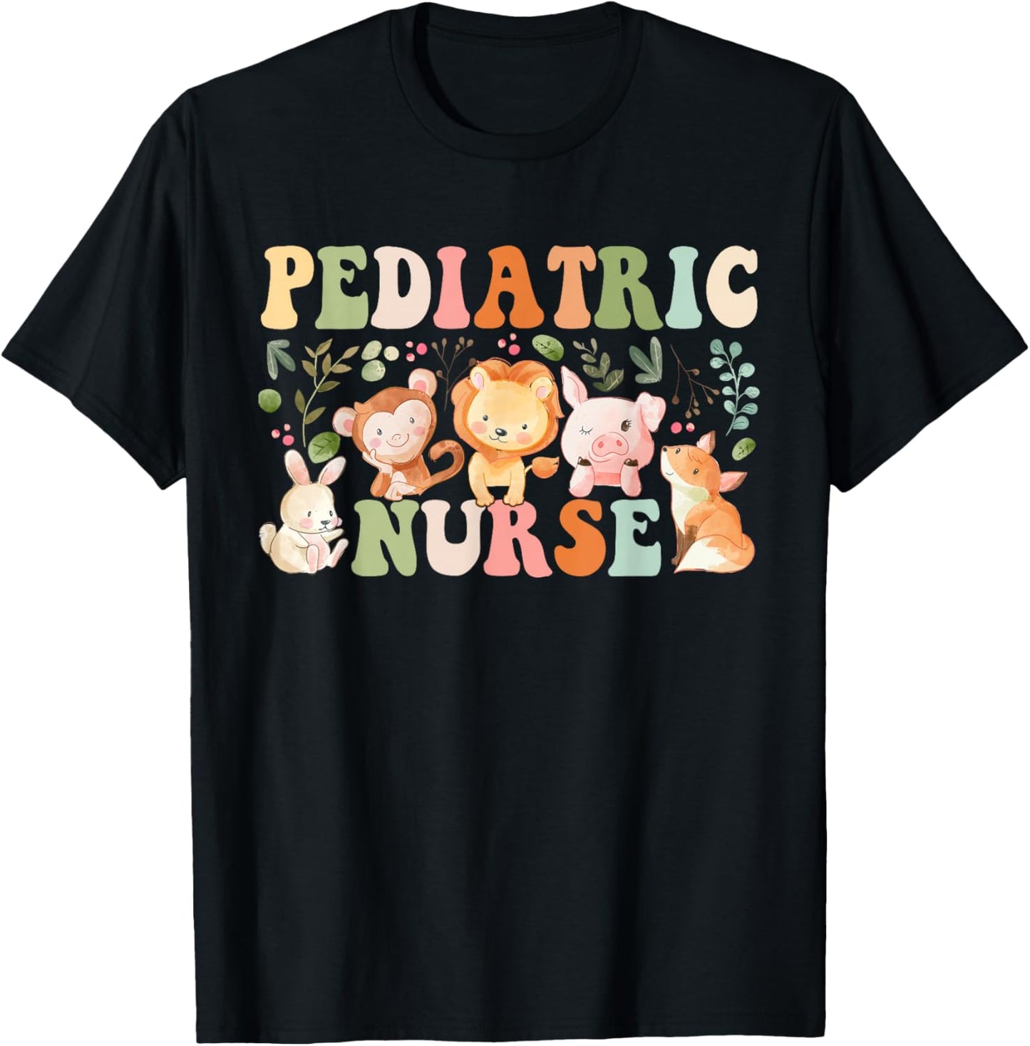 Pediatric Nurse Cute Zoo Animals PICU Registered Nurse T-Shirt - T-Shirt | Black