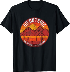 Go Outside The Graphics Are Amazing Hiking Camping Outdoors T-Shirt - T-Shirt | Black