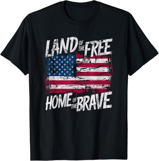 Land Of The Free Home Of The Brave Distressed Flag Design T-Shirt - T-Shirt | Black
