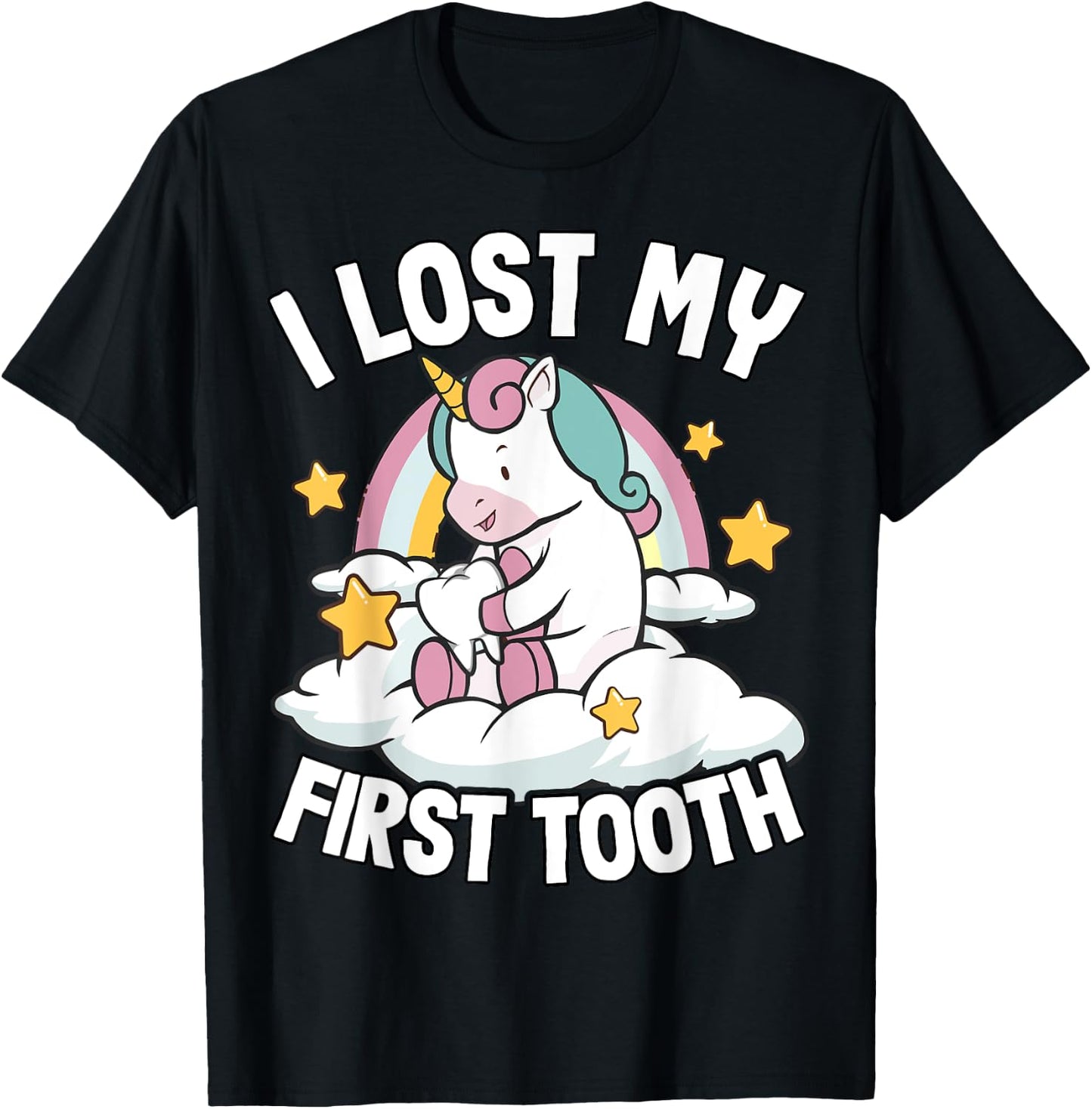 I Lost My First Tooth Girl Tooth Fairy Teeth Out Unicorn T-Shirt - T-Shirt | Black
