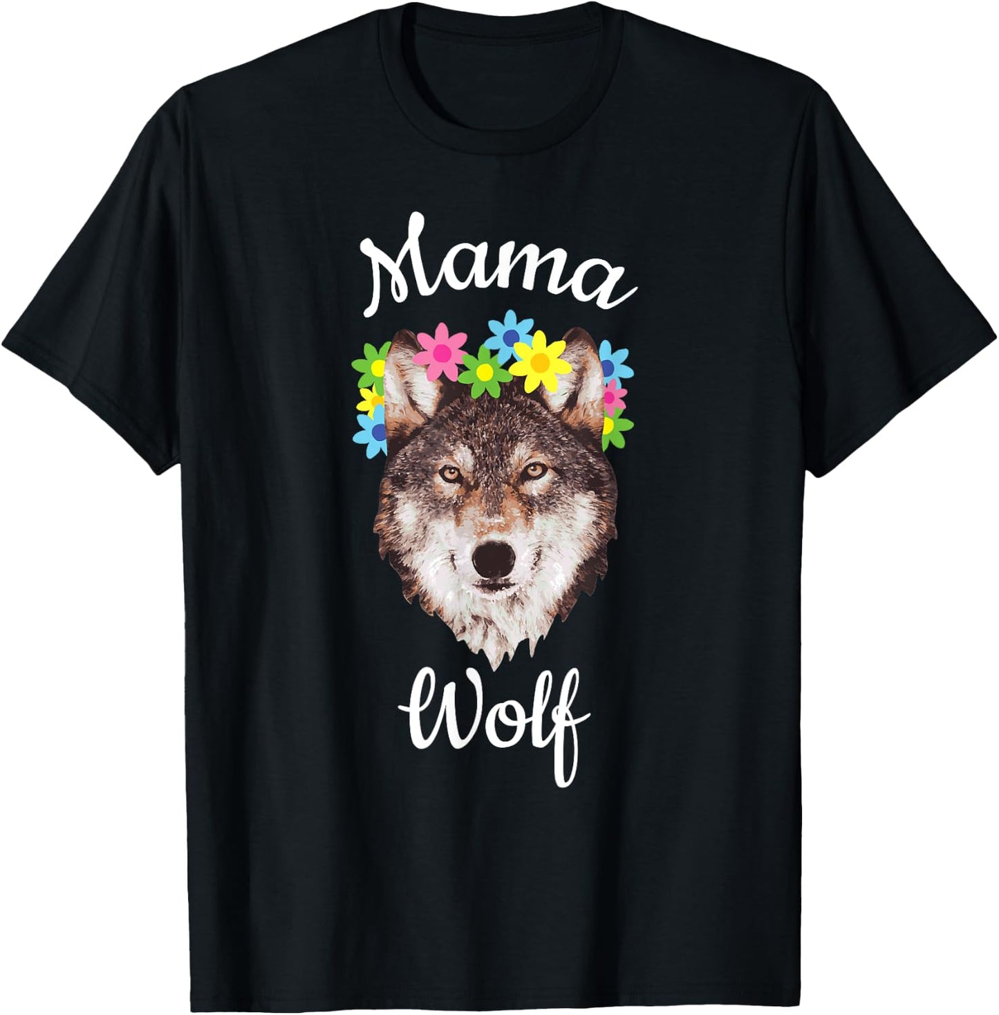 Mama Wolf Loving Flowers Wolf Pack Sweet Gift T-Shirt - T-Shirt | Black
