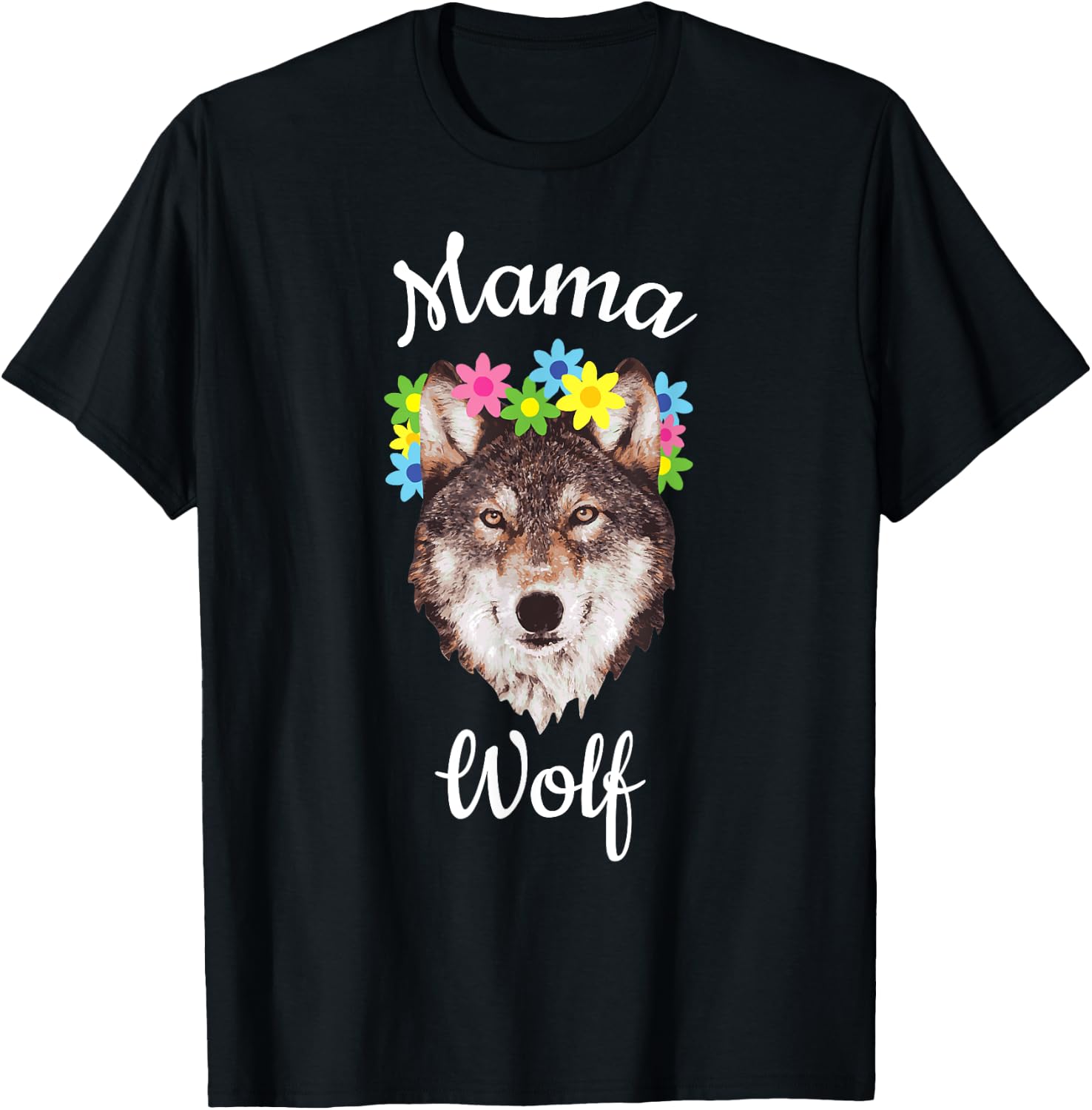 Mama Wolf Loving Flowers Wolf Pack Sweet Gift T-Shirt - T-Shirt | Black