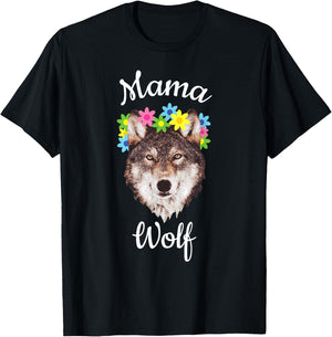 Mama Wolf Loving Flowers Wolf Pack Sweet Gift T-Shirt - T-Shirt | Black