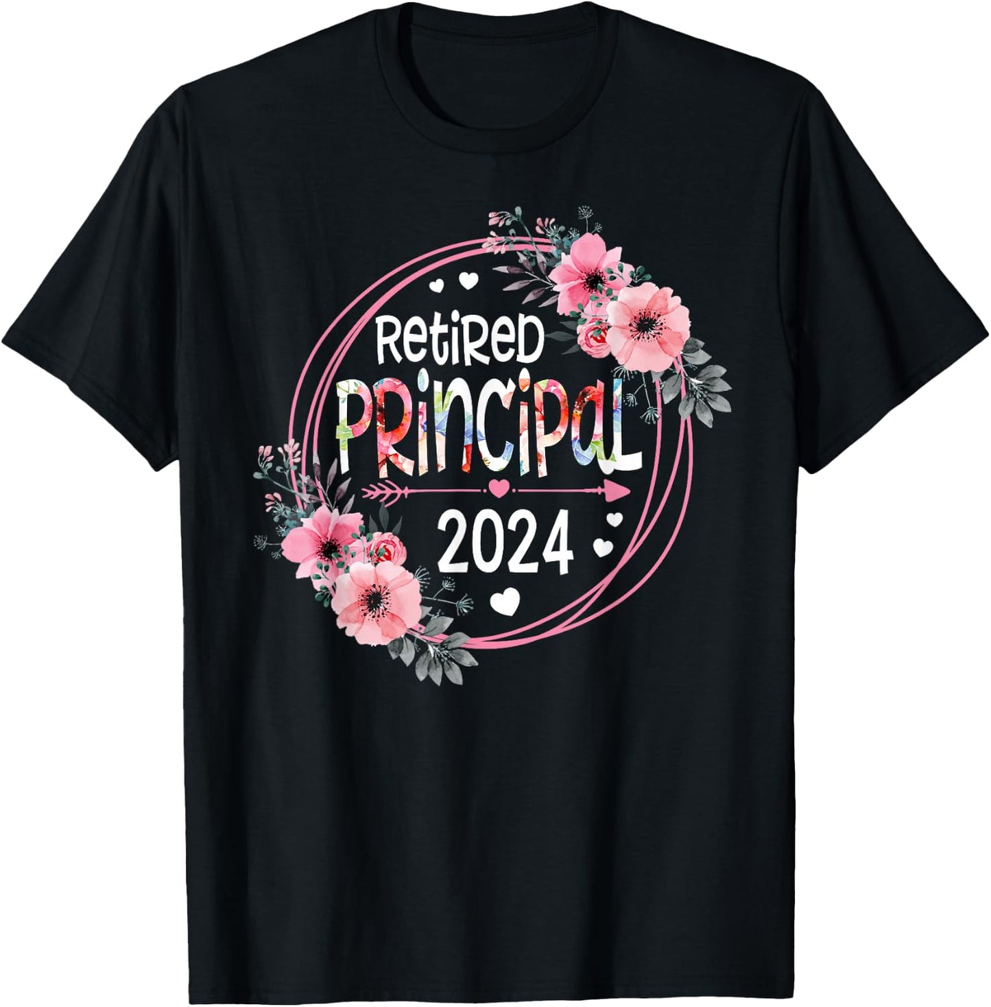 Floral Retired Principal Est 2024 Retirement Gift T-Shirt - T-Shirt | Black