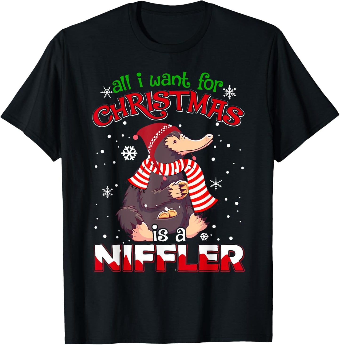 All I Want for Christmas is a Niffler Women Men Kids Xmas T-Shirt - T-Shirt | Black