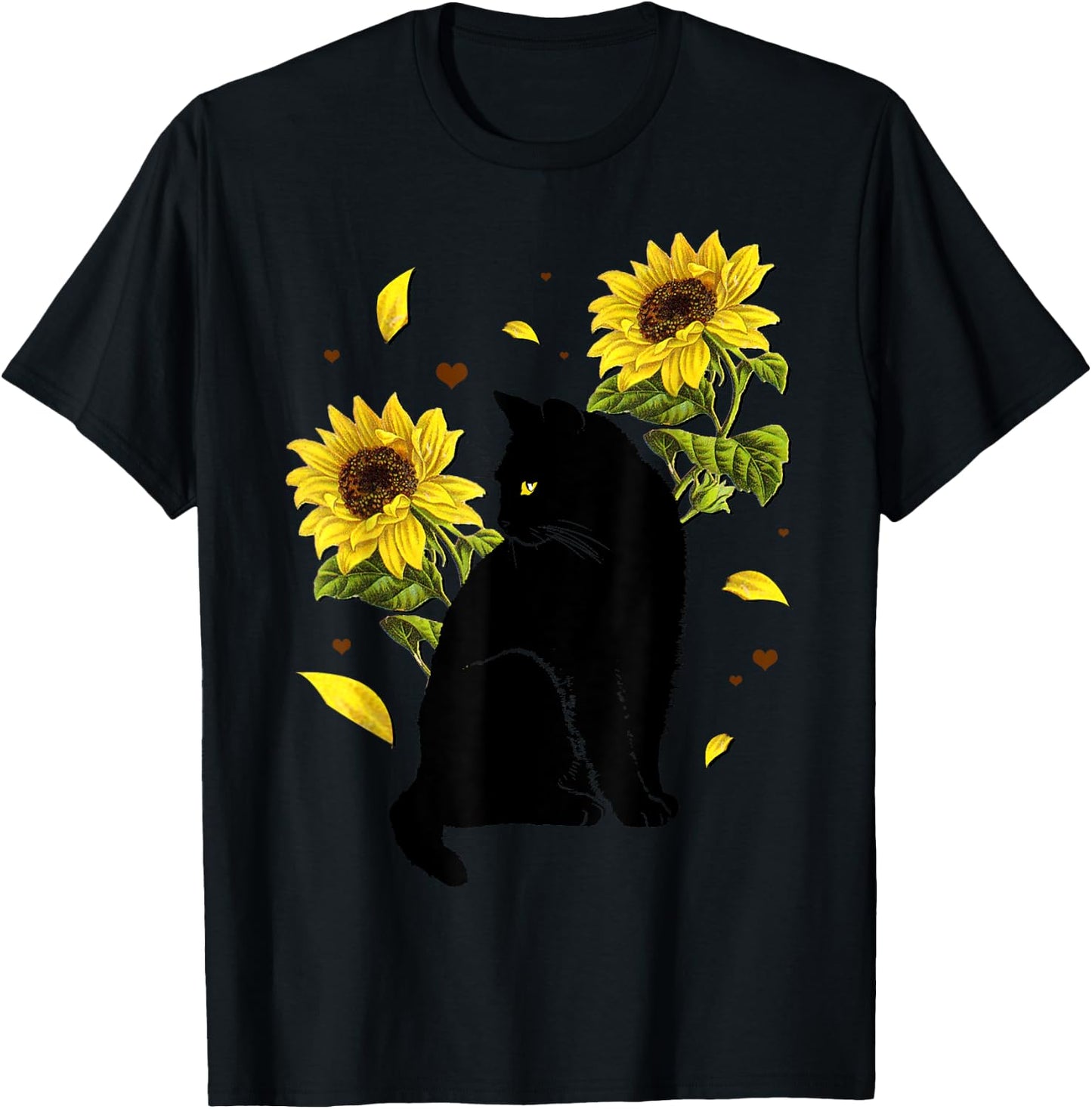 Cat Sunflower Christmas Tree Sun Flower Cat Lover Gift Men Women Kids T-Shirt - T-Shirt | Black