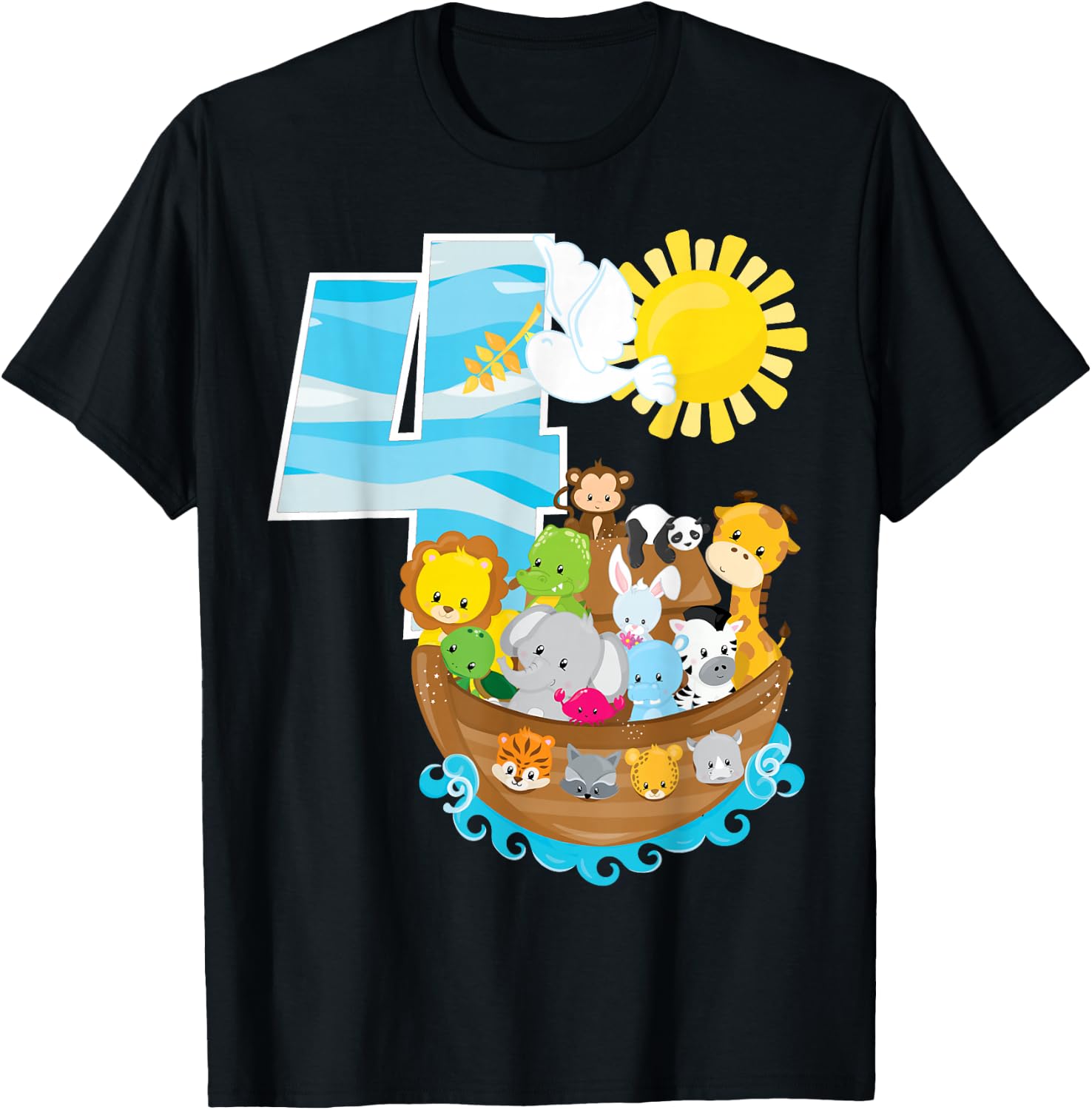 Noah's Ark Birthday Party 4th Birthday 4 Year Old Toddler T-Shirt - T-Shirt | Black