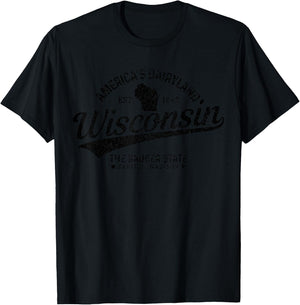 Wisconsin The Badger State EST 1848 State Map Gift T-Shirt - T-Shirt | Black
