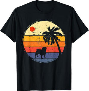 Retro Vintage Style Silhouette Pug Dog Animal Lovers Owners T-Shirt - T-Shirt | Black