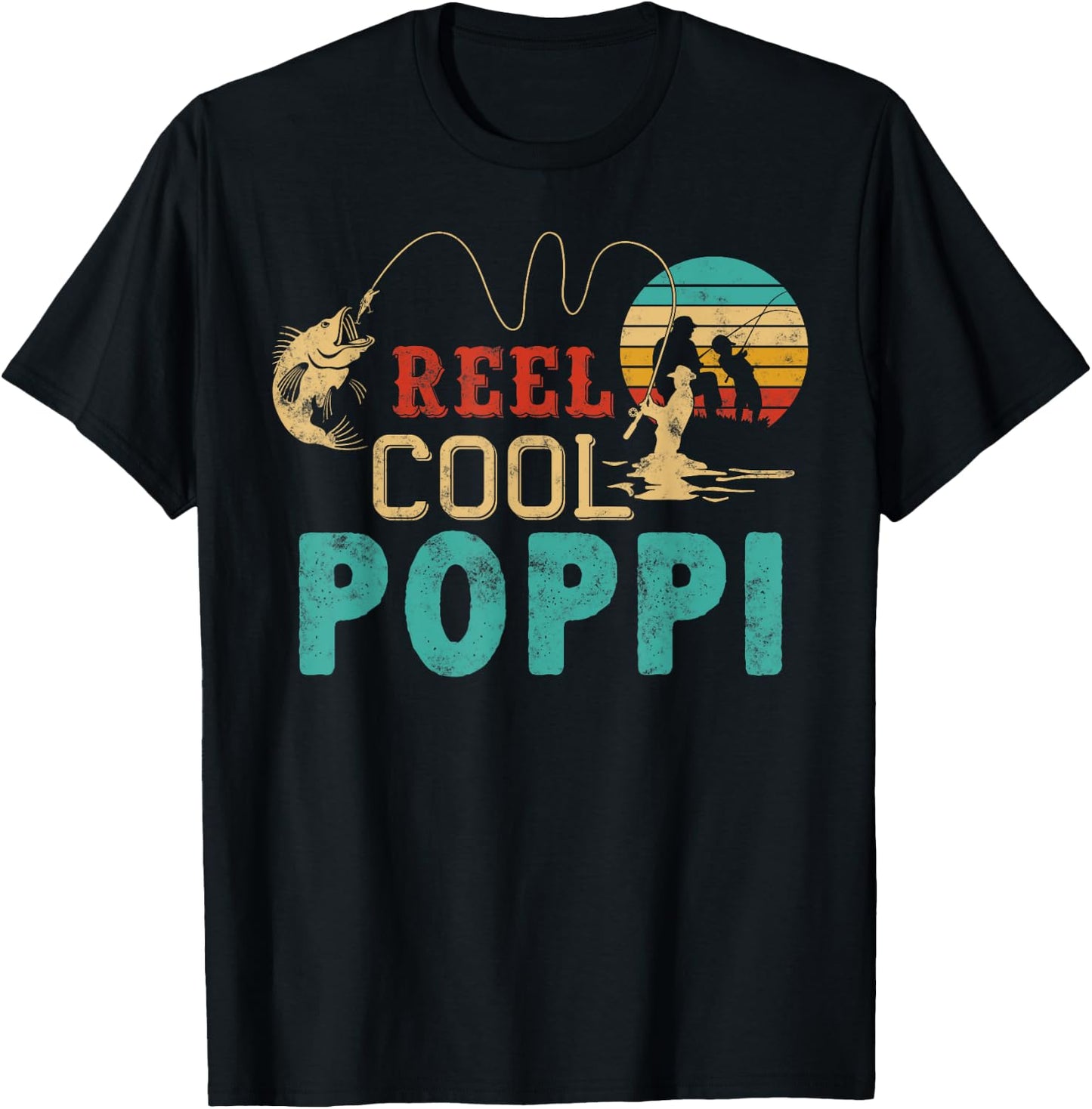Fishing Reel Cool Poppi Father’s day gift Fisherman Poppi T-Shirt - T-Shirt | Black