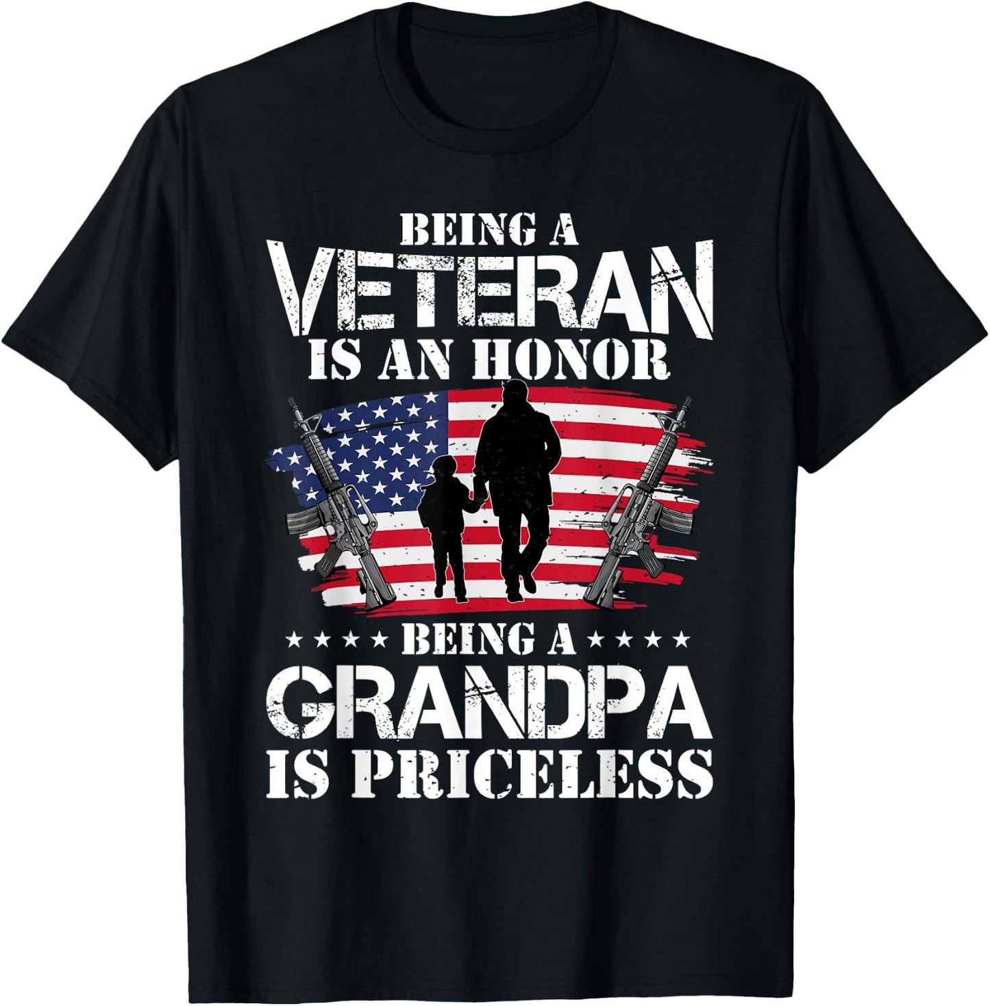 Being A Veteran Is Honor Being A Grandpa Is Priceless T-Shirt - T-Shirt | Black