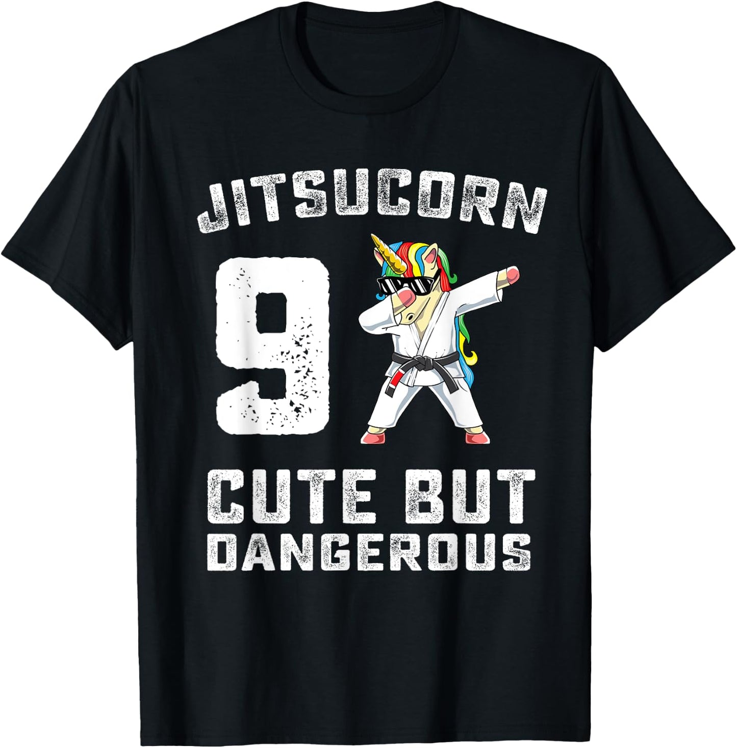 9 Year Old Jiu Jitsu Birthday Gift BJJ Dabbing Unicorn Girl T-Shirt - T-Shirt | Black
