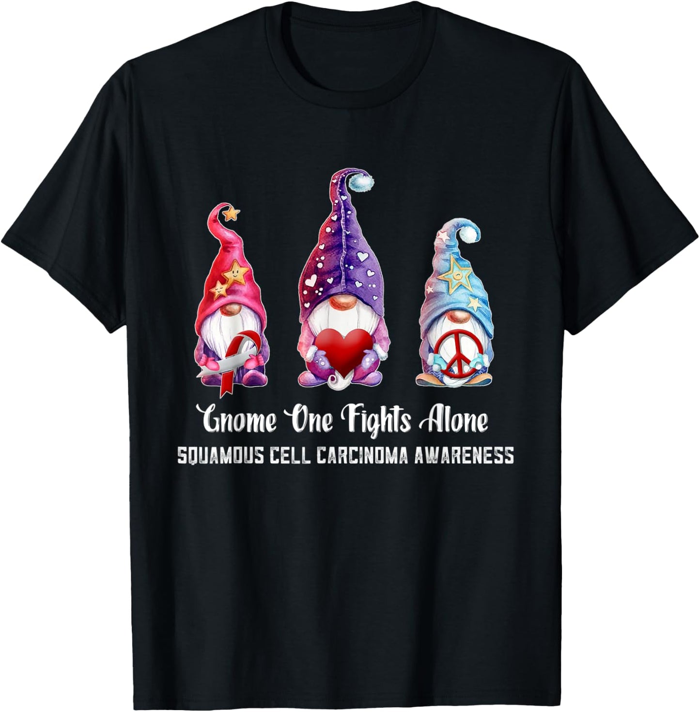 Gnome One Fights Alone Squamous Cell Carcinoma Awareness T-Shirt - T-Shirt | Black