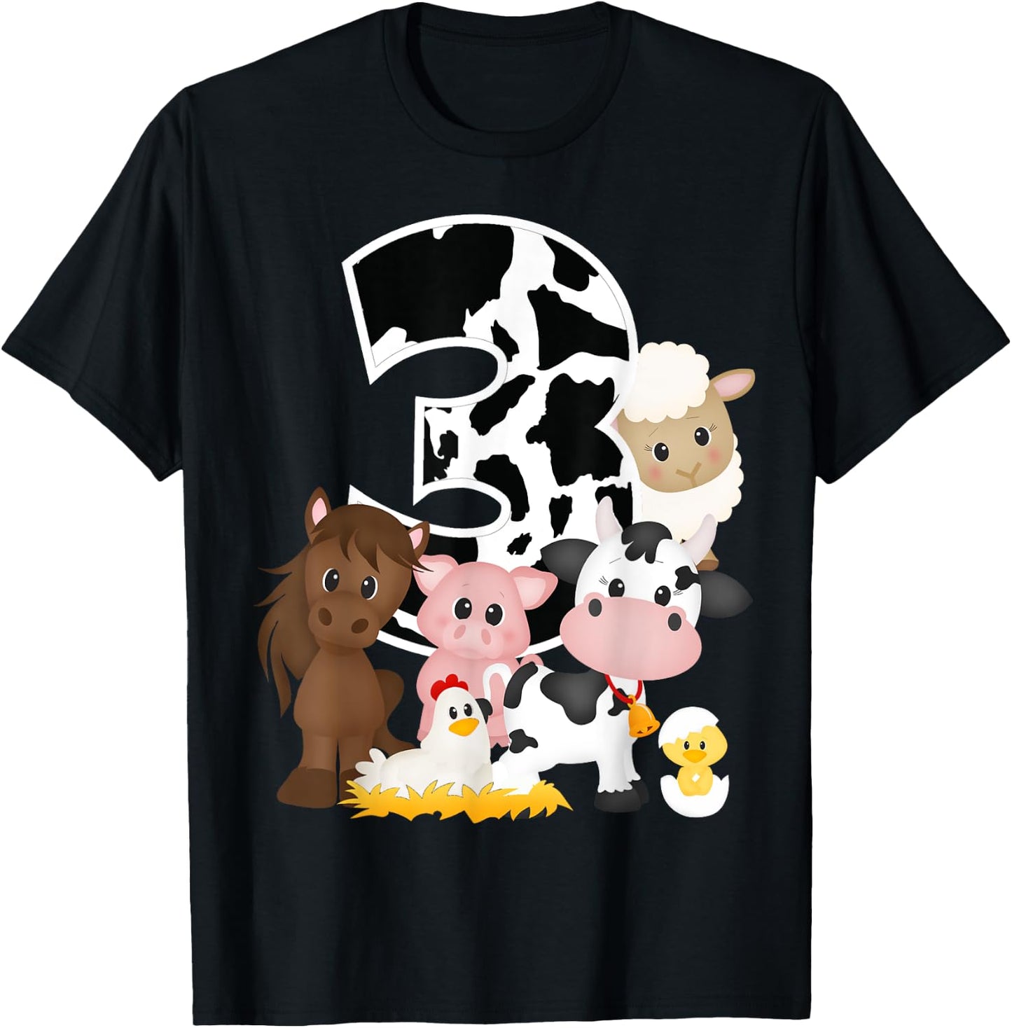 3rd Birthday Farm Theme Birthday Gift 3 Years Old Toddler Kids T-Shirt - T-Shirt | Black