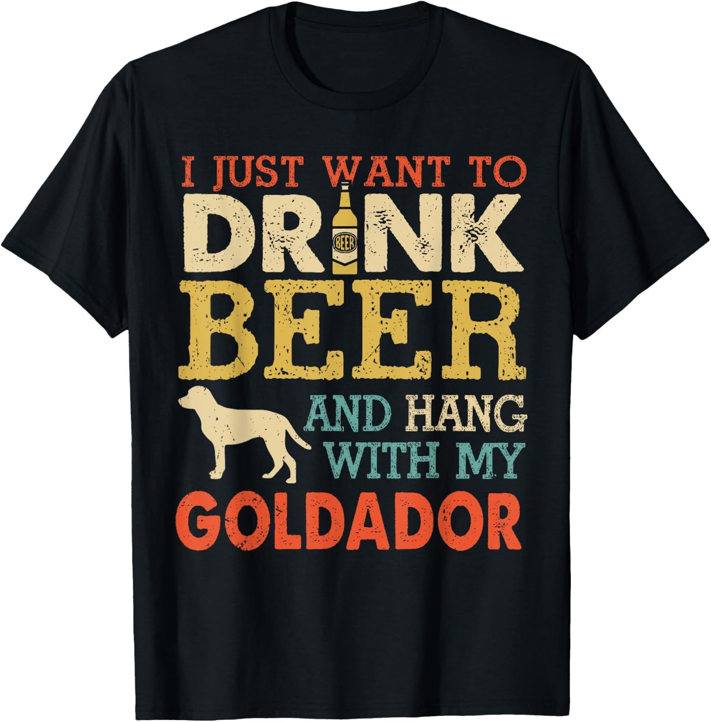 Goldador Dad Drink Beer Hang With Dog Funny Men Vintage T-Shirt - T-Shirt | Black