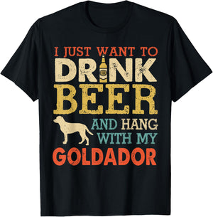 Goldador Dad Drink Beer Hang With Dog Funny Men Vintage T-Shirt - T-Shirt | Black
