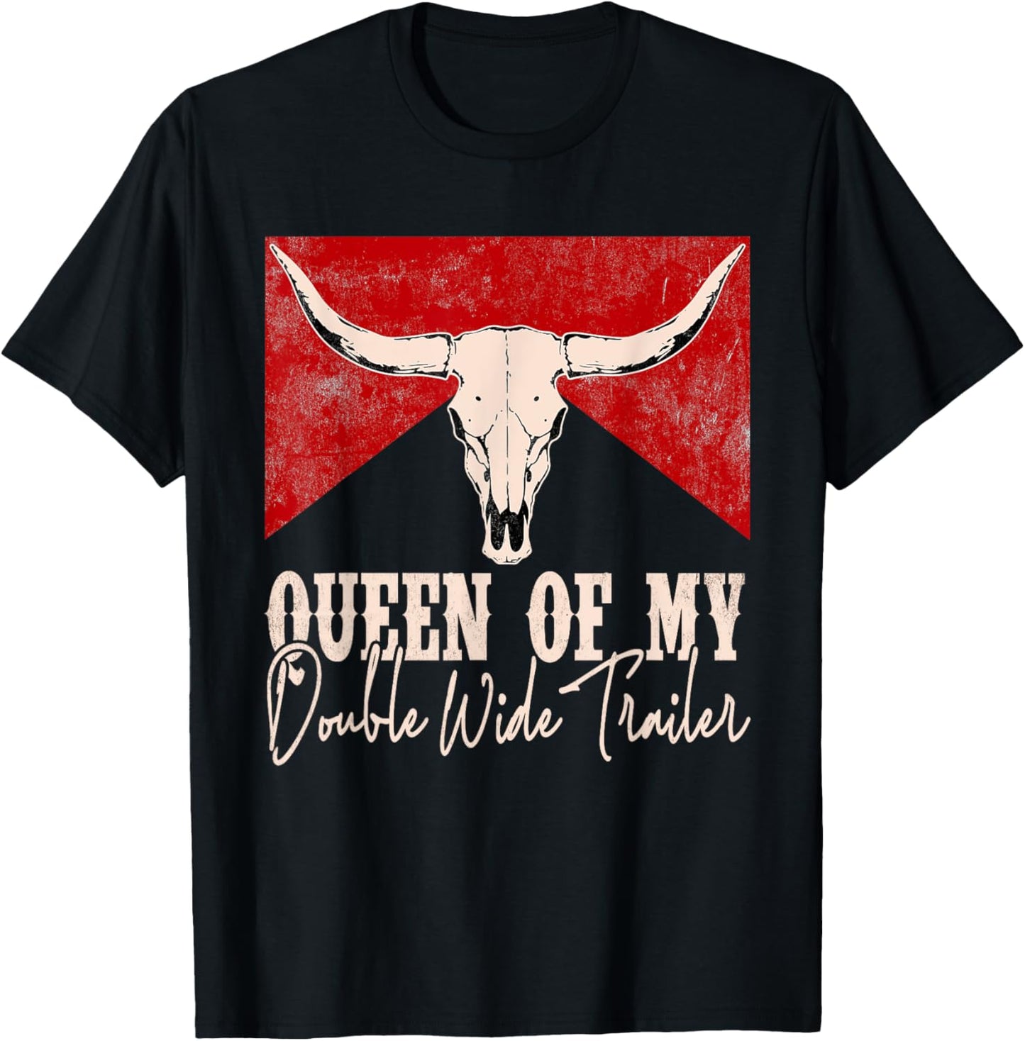 Queen Of My Double Wide Trailer Cowboy Sunset Boots Hats T-Shirt - T-Shirt | Black