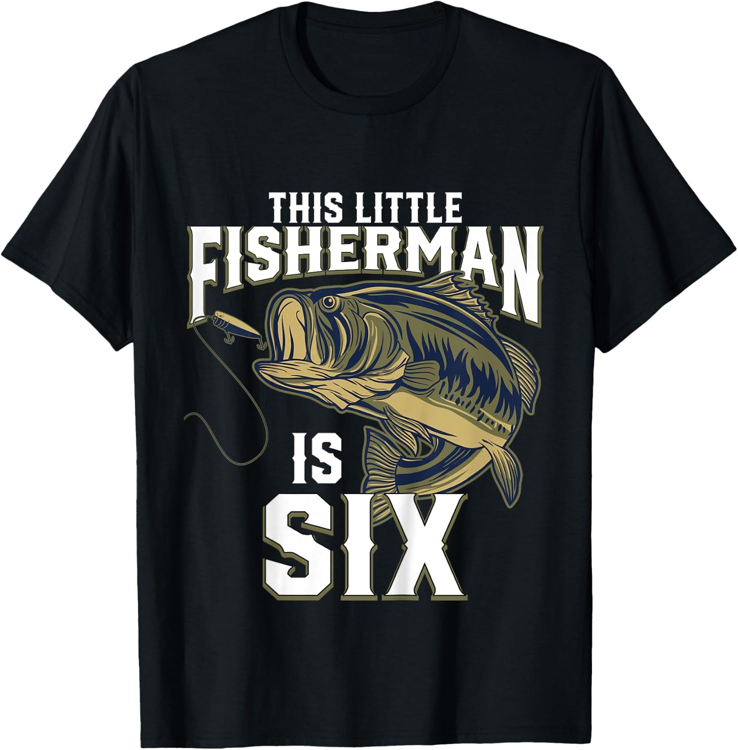 Kids 6 Year Old Fishing Birthday Party Fisherman 6th Gift Boy T-Shirt - T-Shirt | Black