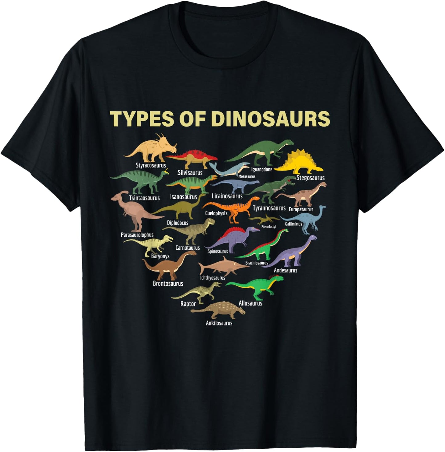 types of Dinosaurs Dino identification kids boys girls women T-Shirt - T-Shirt | Black