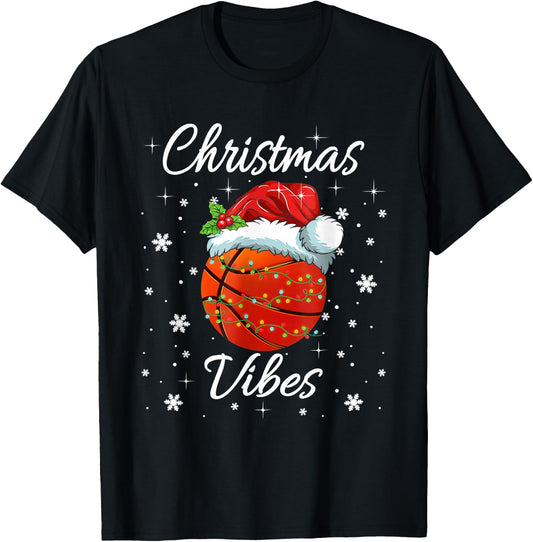 Christmas Pajama Men Women Boys Girls Santa Hat Basketball T-Shirt - T-Shirt | Black