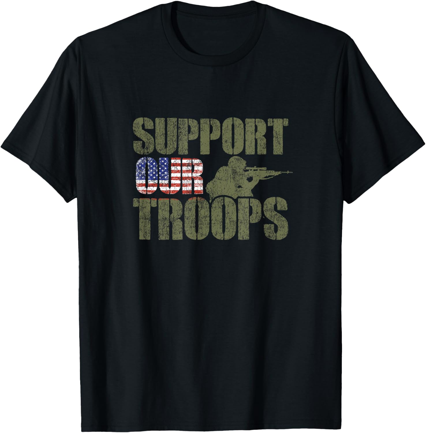 Vintage US Military Support Our Troops American Flag T-Shirt - T-Shirt | Black